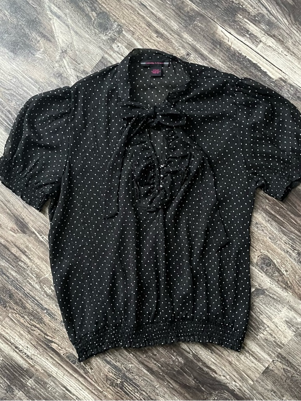 Black Polka Dot Tie-Neck Blouse